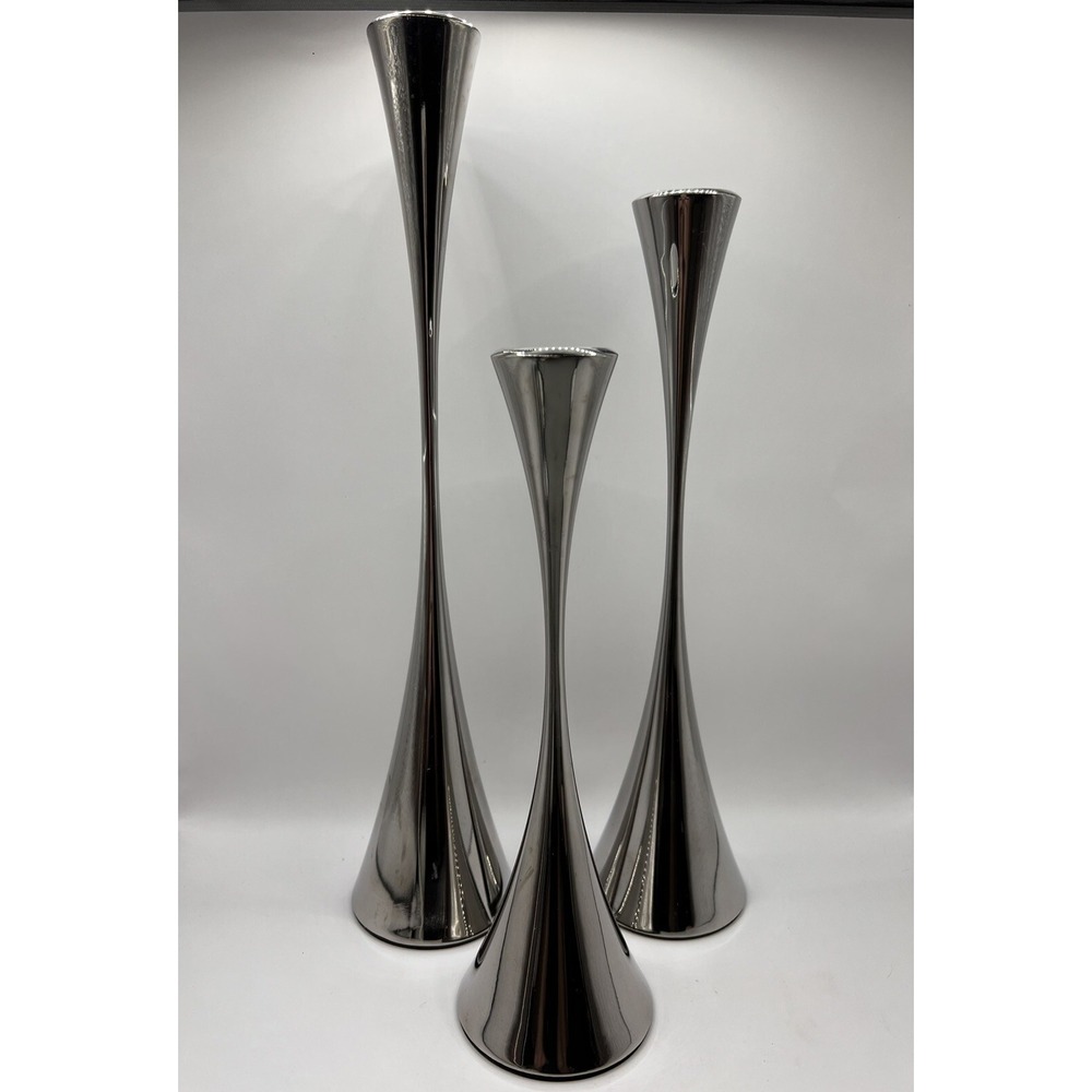 Set of 3 Crate and Barrel Arden Stainless Steel 18/0 Candlesticks Robert Welch